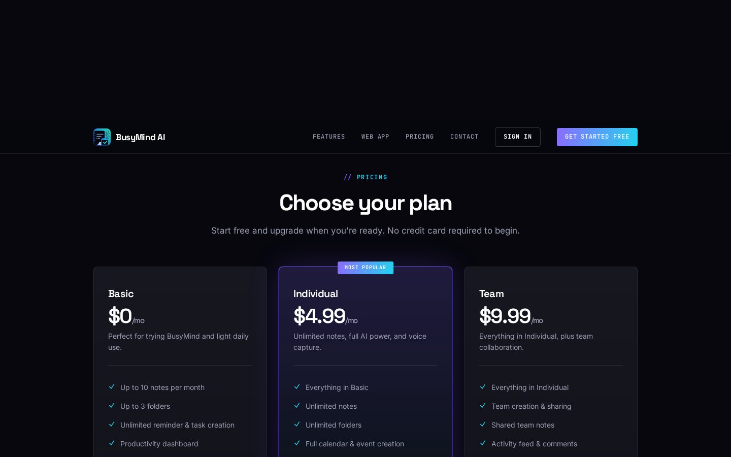 BusyMind AI Pricing