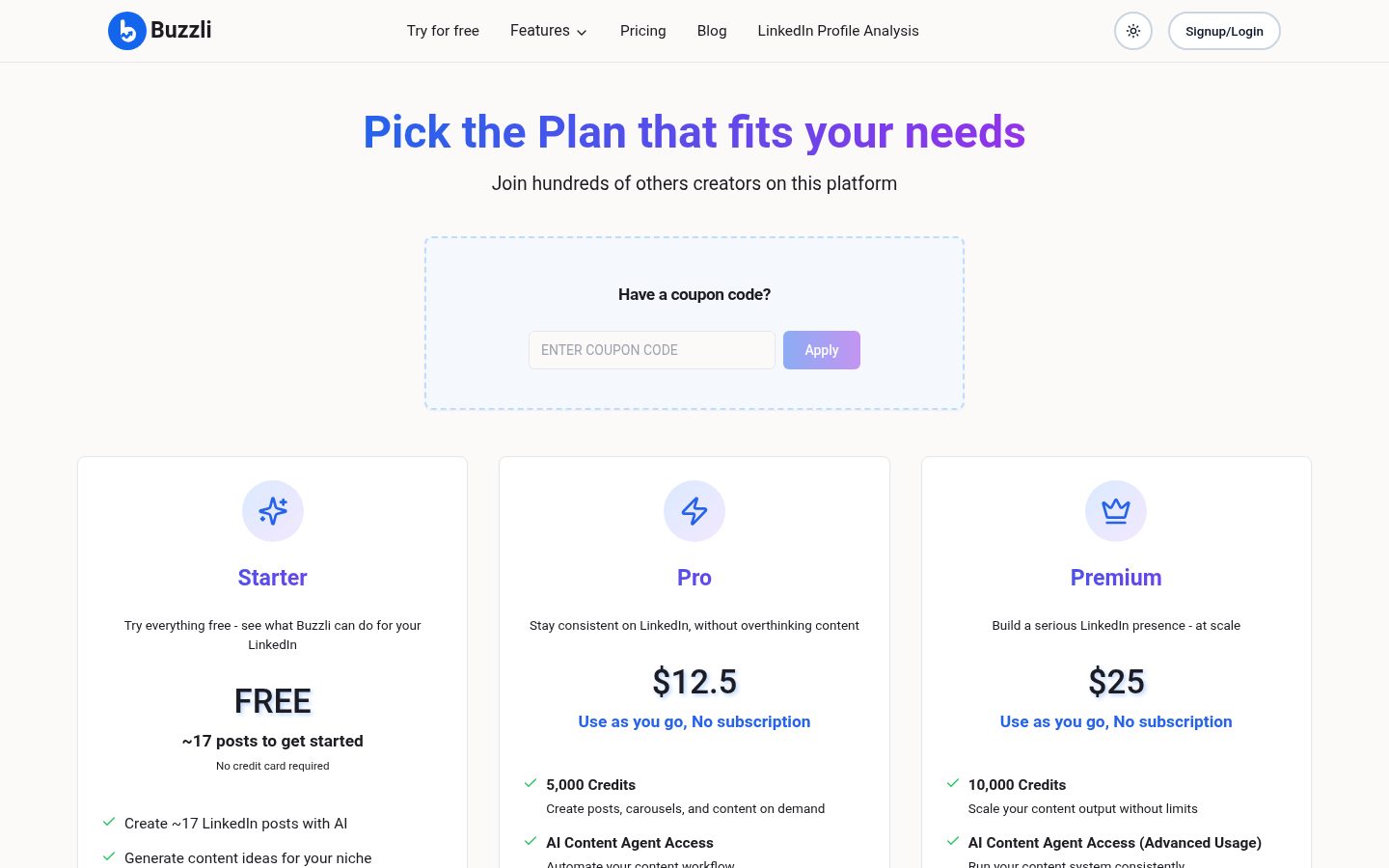 Buzzli Pricing