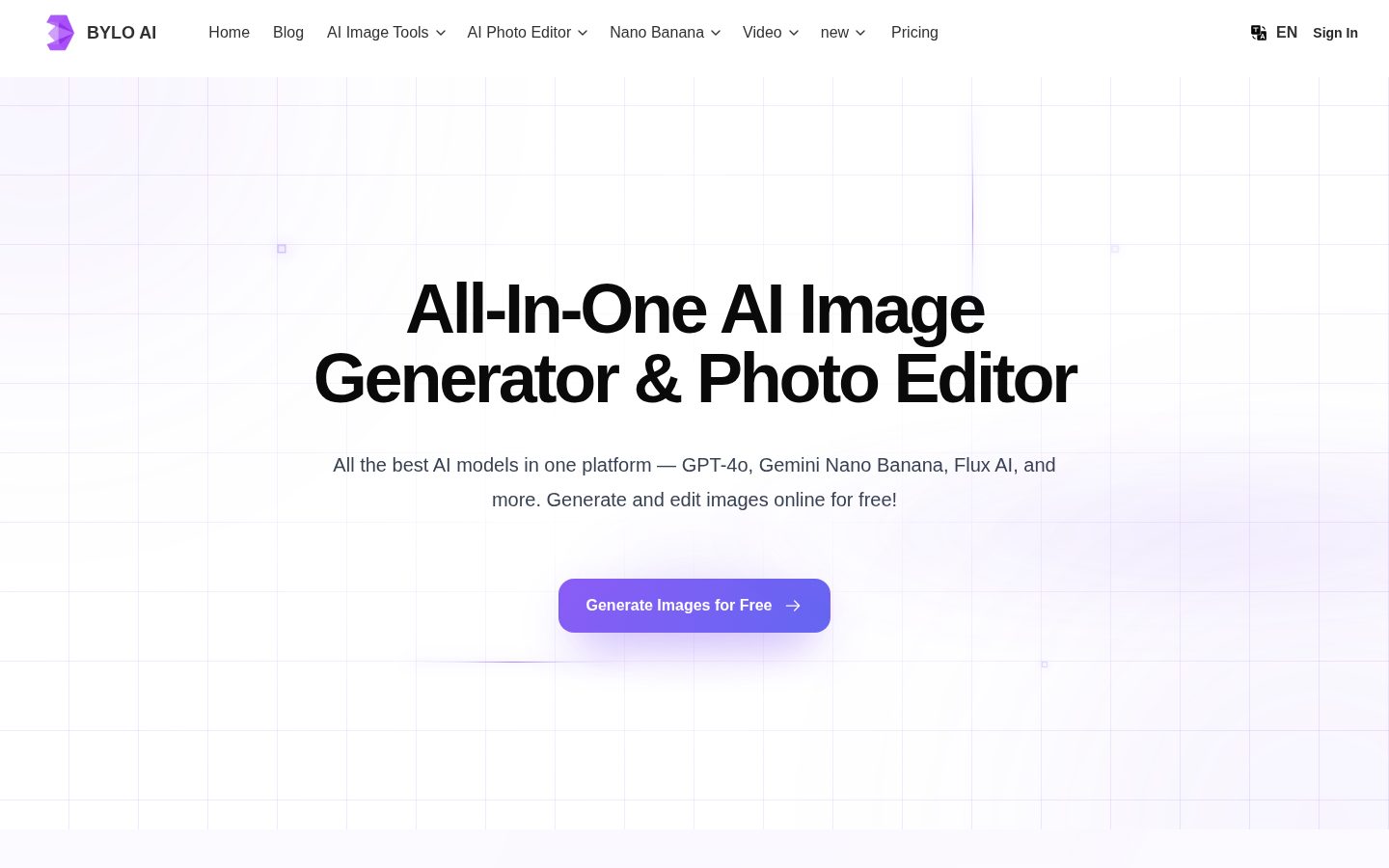 Bylo.ai: Free AI Image Generator Homepage