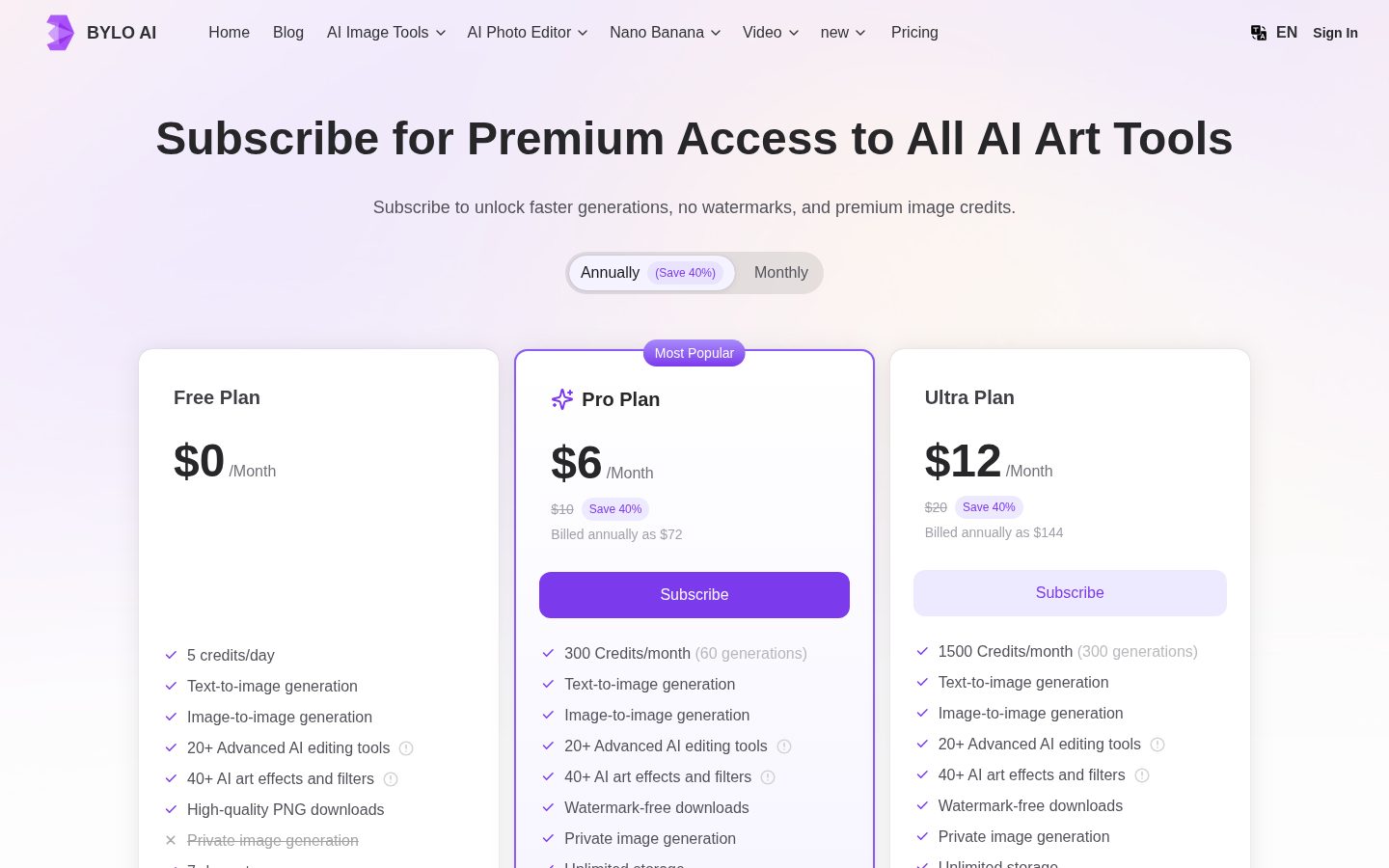 Bylo.ai: Free AI Image Generator Pricing