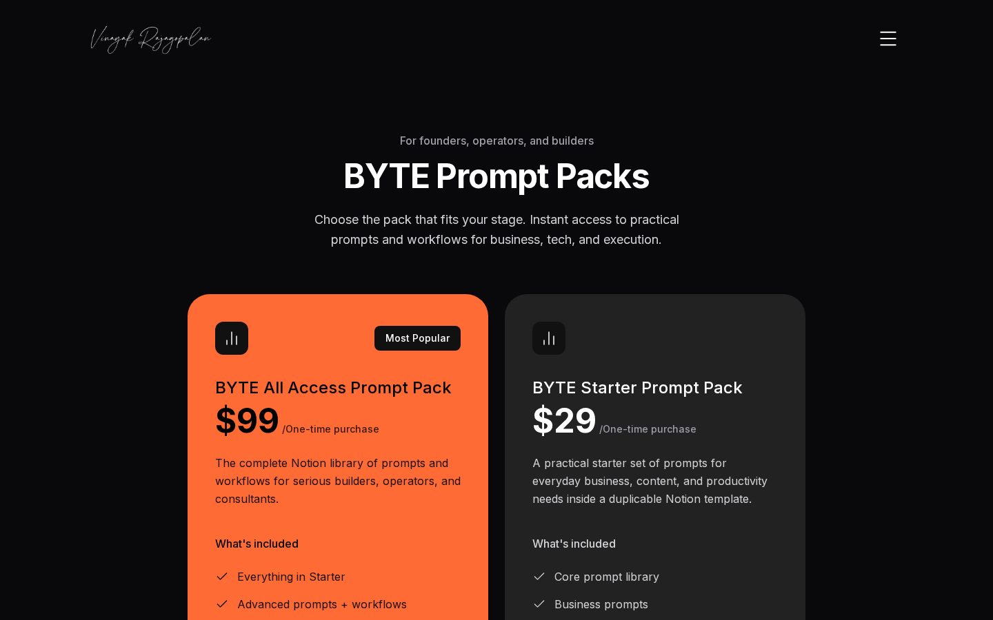BYTE Prompt Pack Homepage