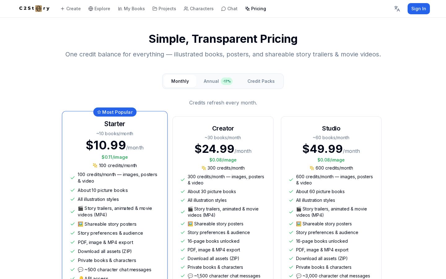 C2story Pricing