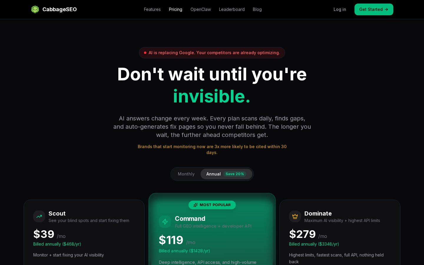 CabbageSEO Pricing