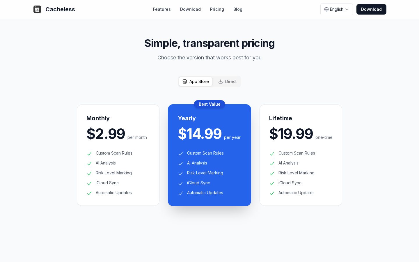 Cacheless Pricing