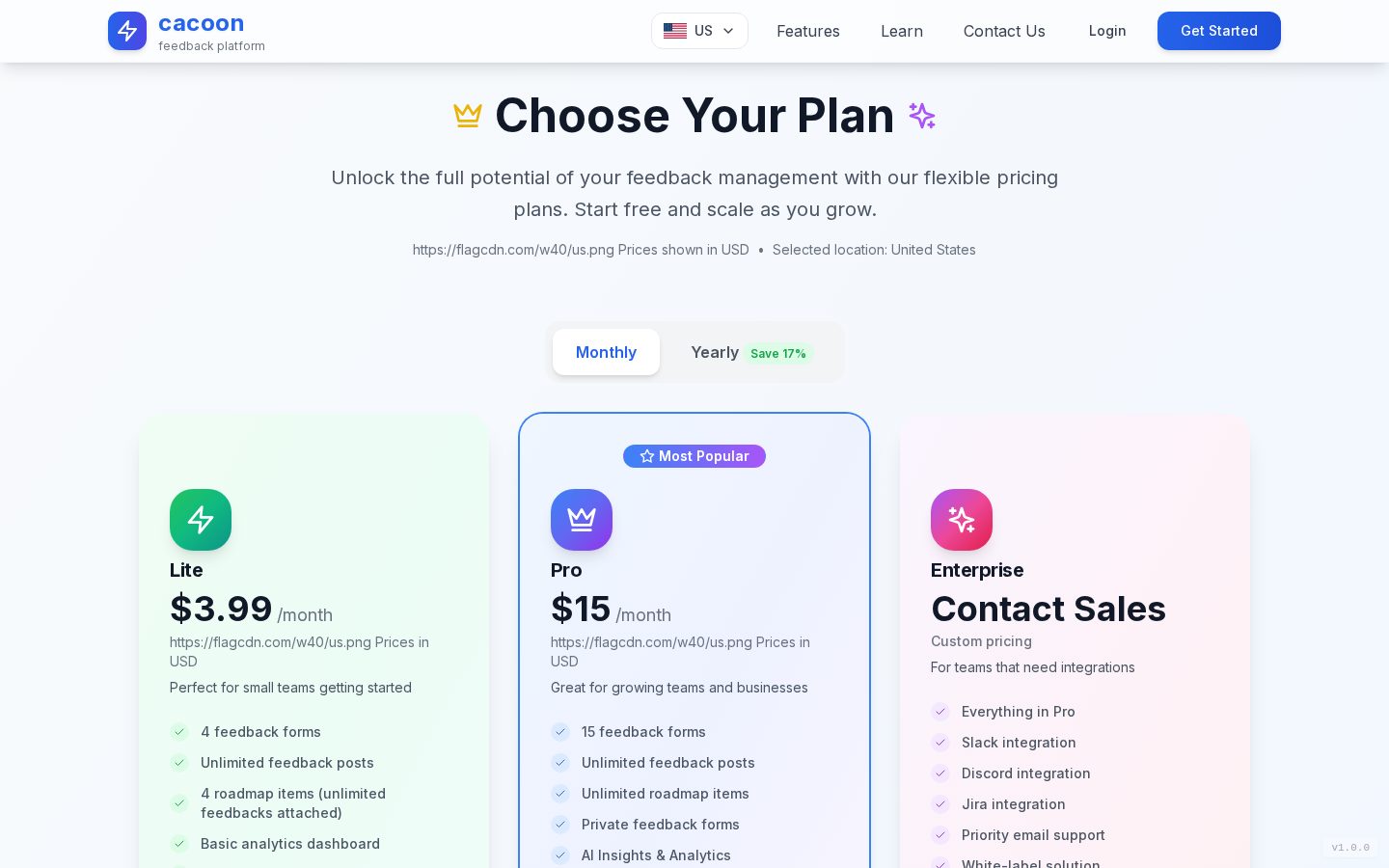 Cacoon Feedback Pricing