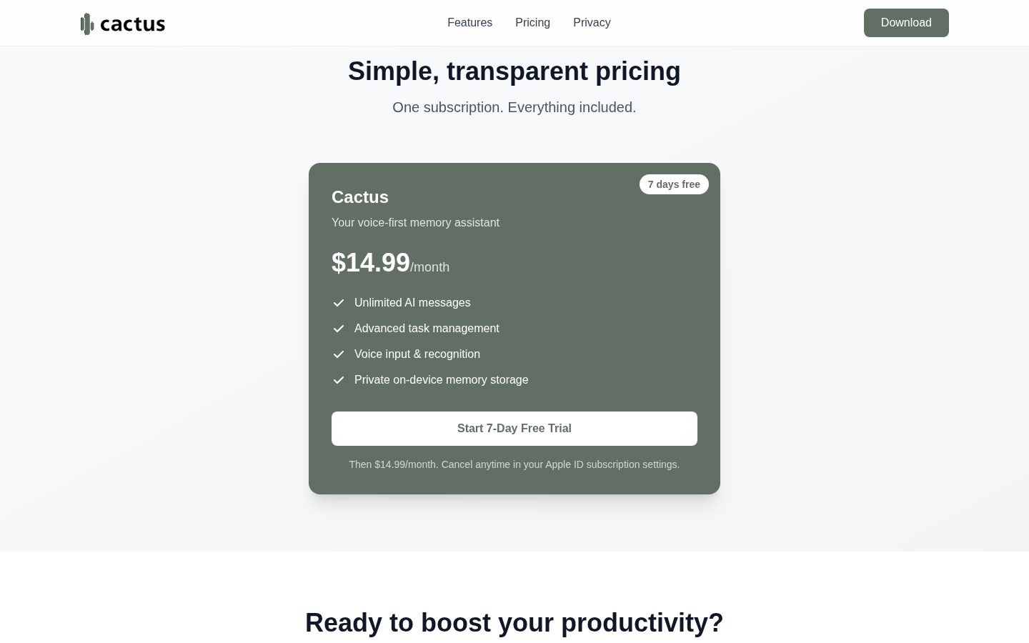 Cactus AI Pricing