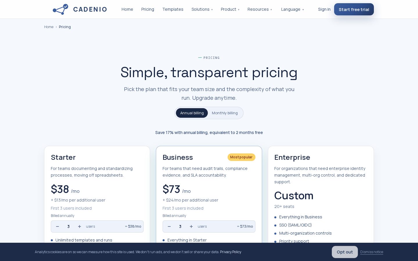 Cadenio Pricing