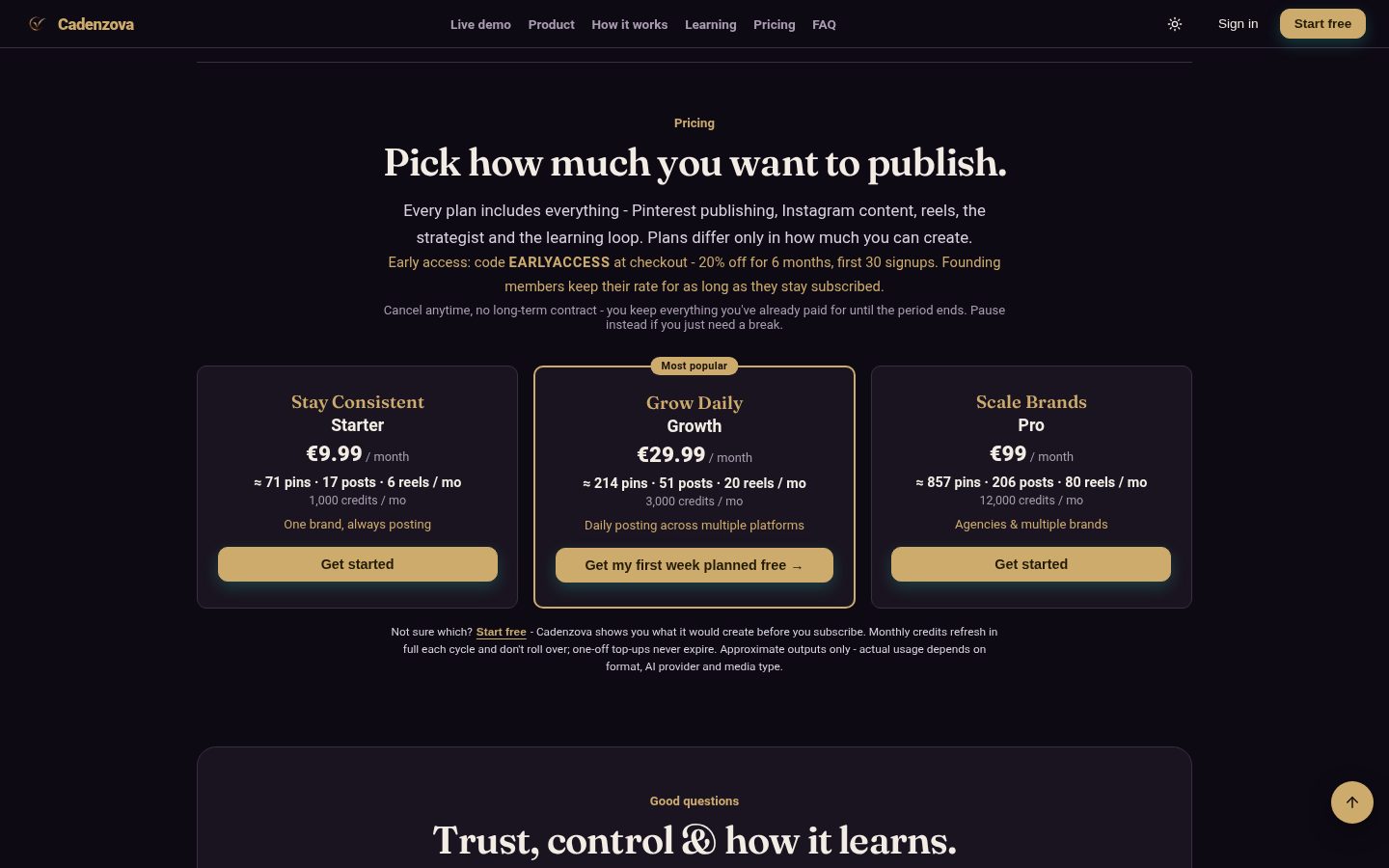 Cadenzova Pricing
