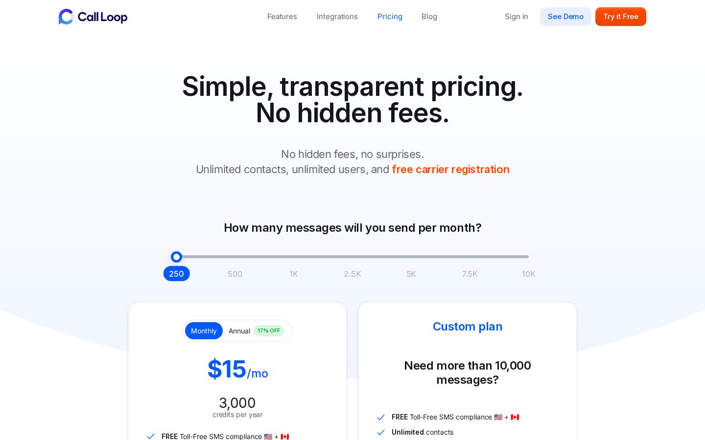 Call Loop Pricing