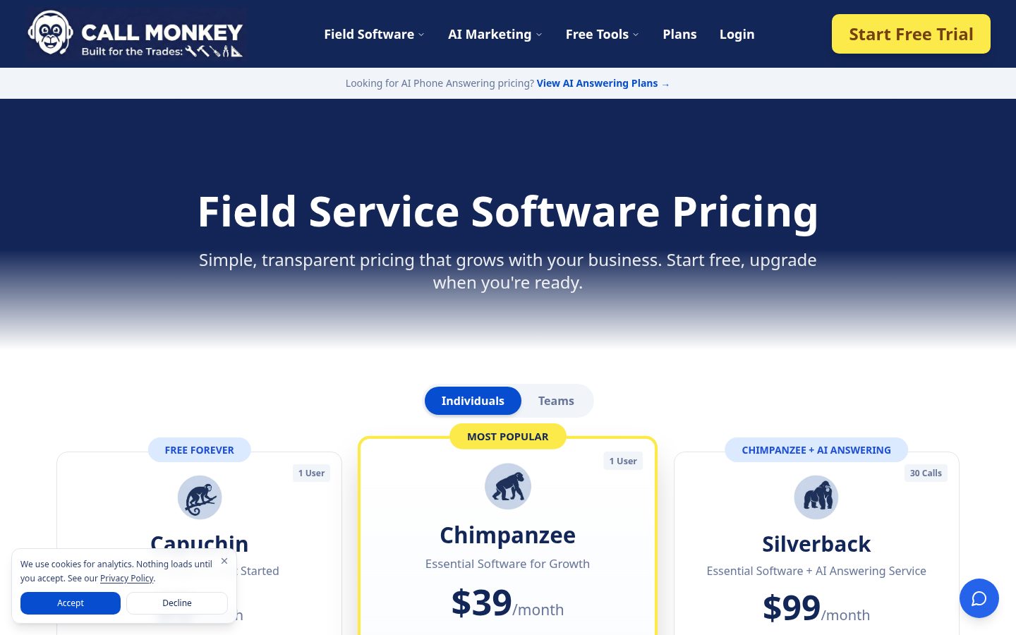 Call Monkey Home Service Pricing