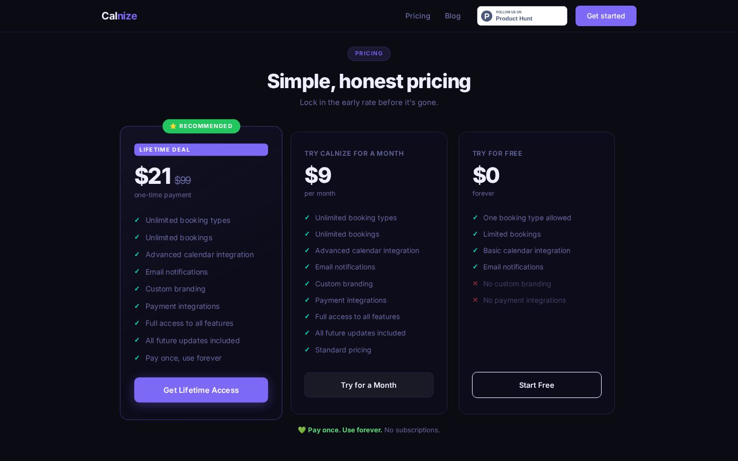 Calnize Pricing