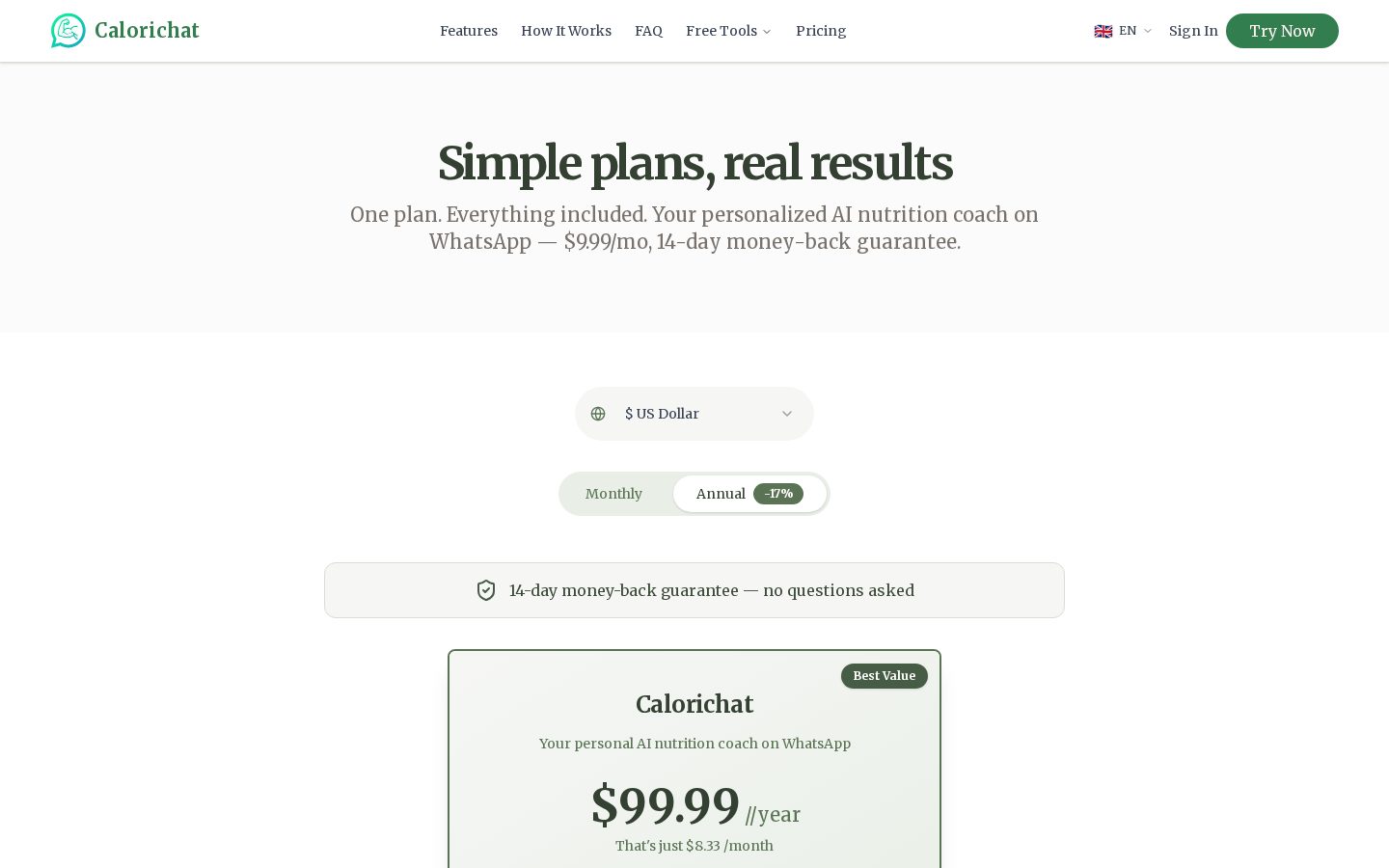 Calorichat Pricing