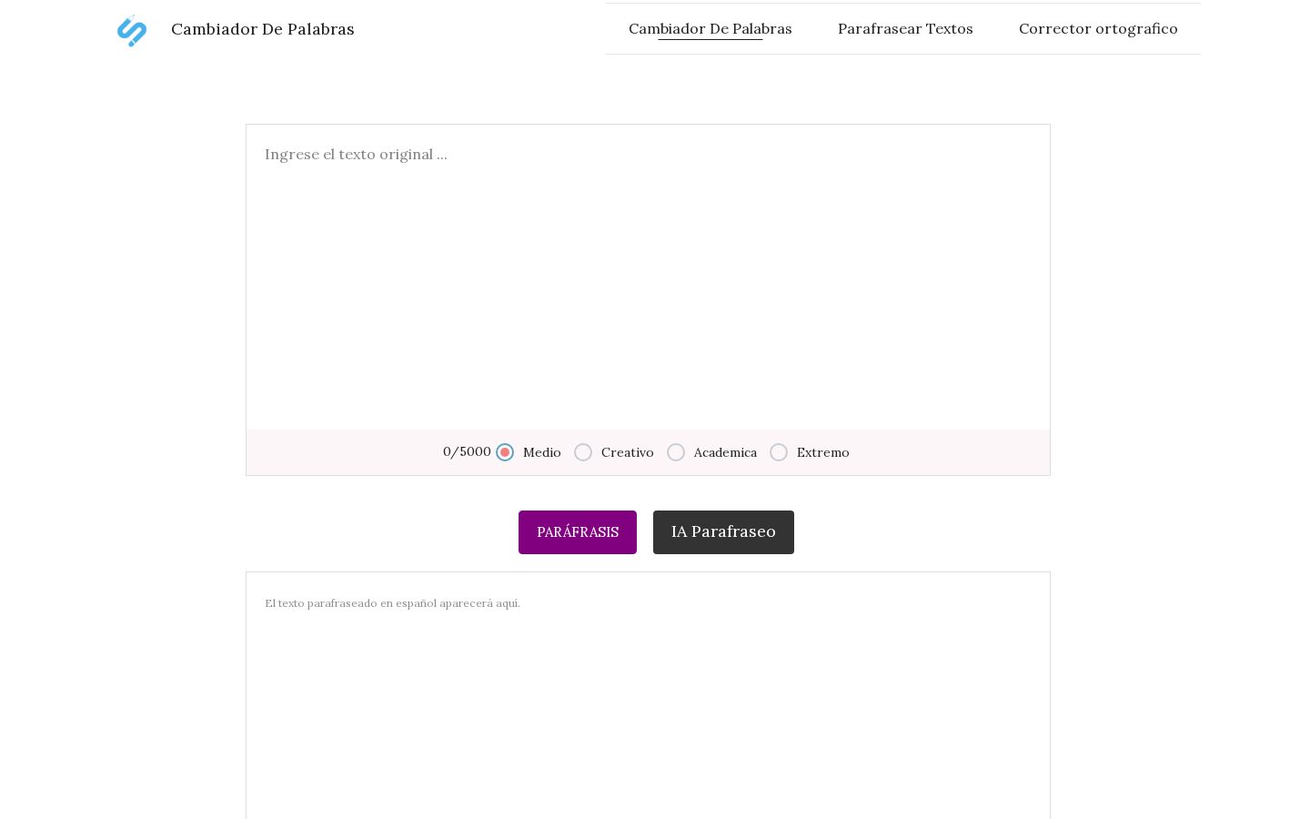 Cambiador De Palabras Homepage