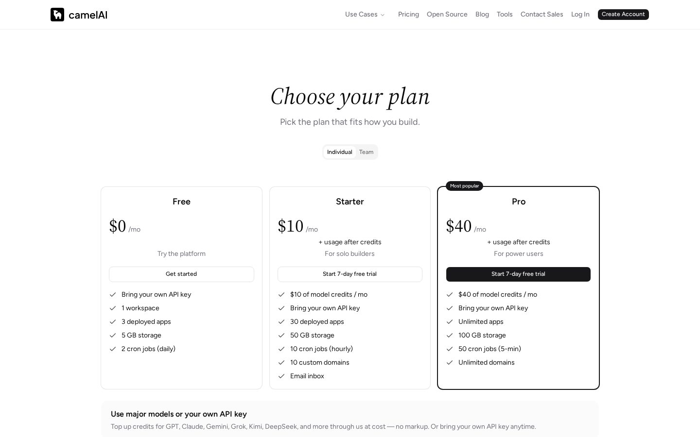 camelAI Embedded Pricing