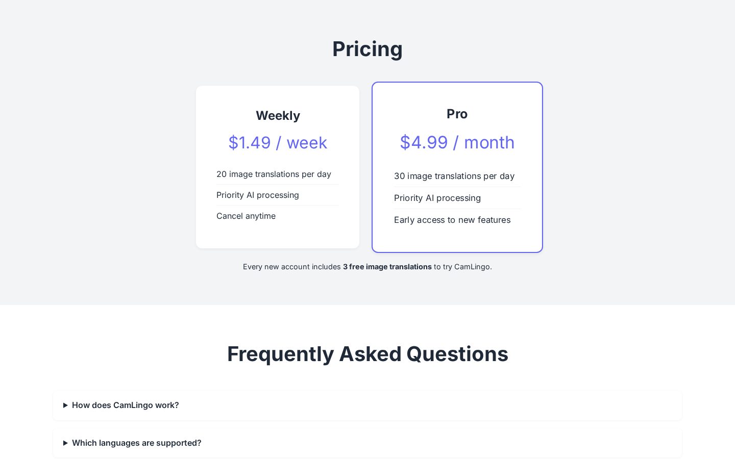 CamLingo Pricing