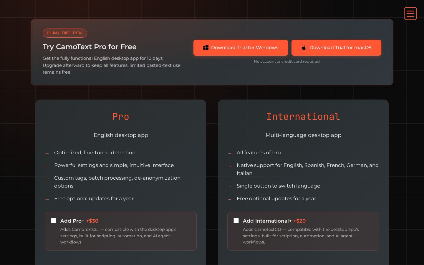 CamoText Pricing