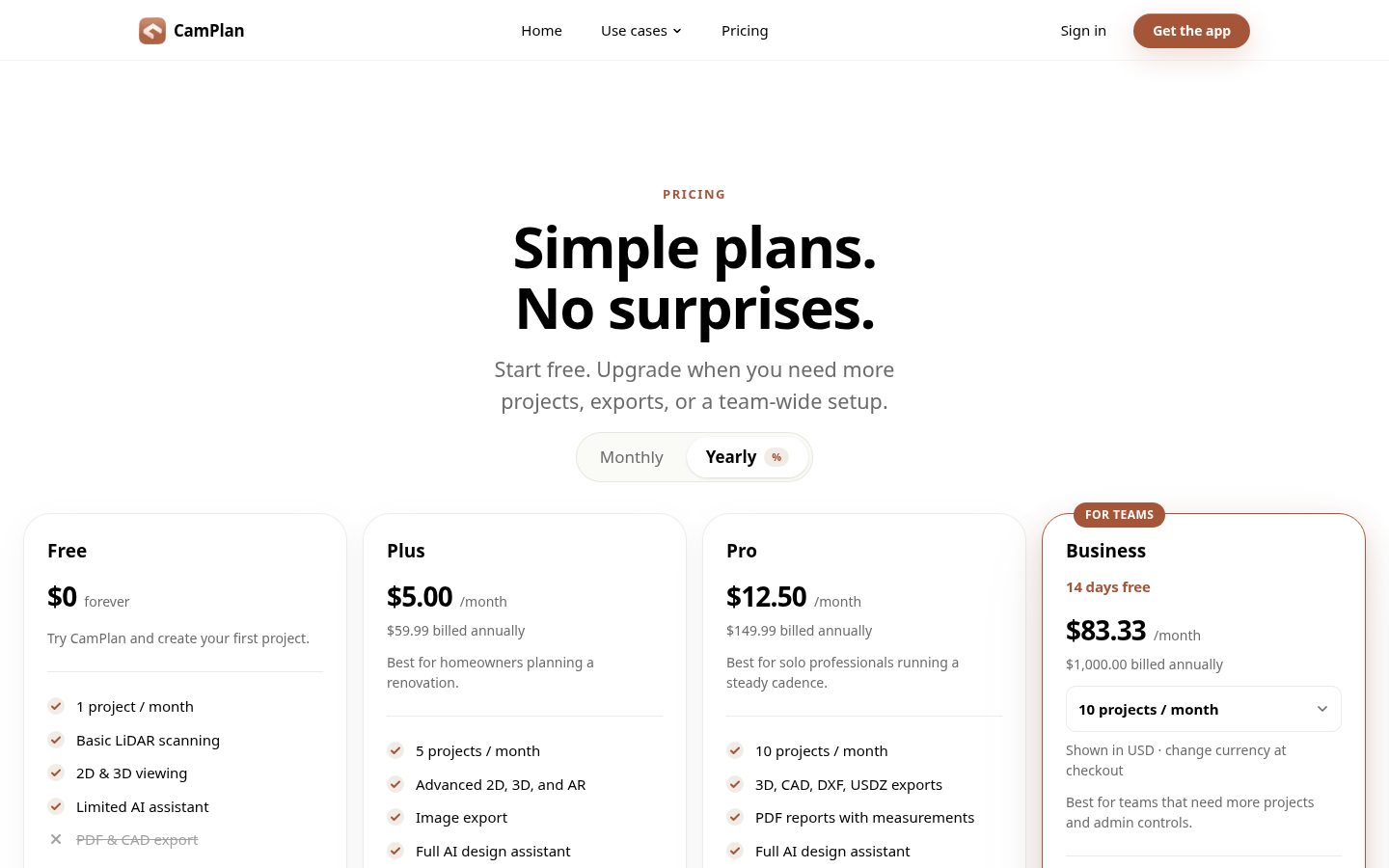 CamPlan Pricing