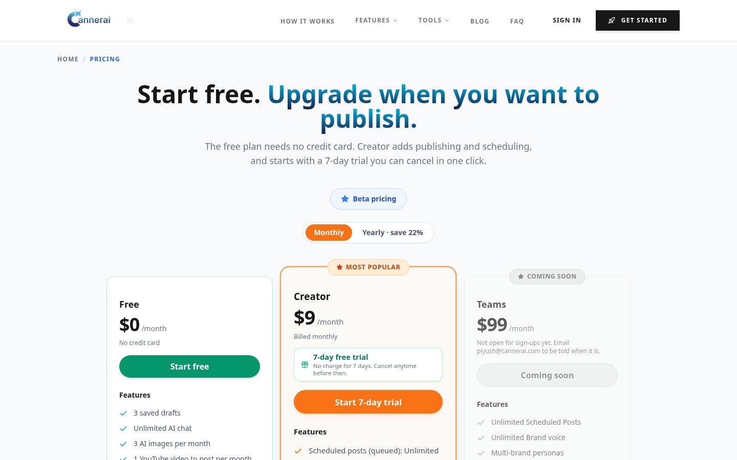 Canner AI Pricing