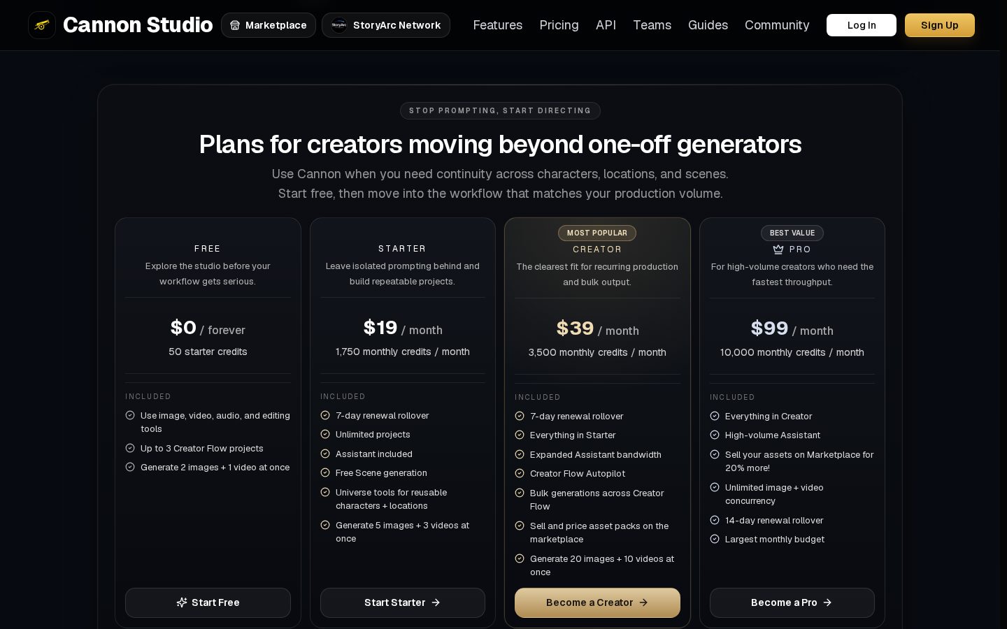 Cannon Studio Pricing