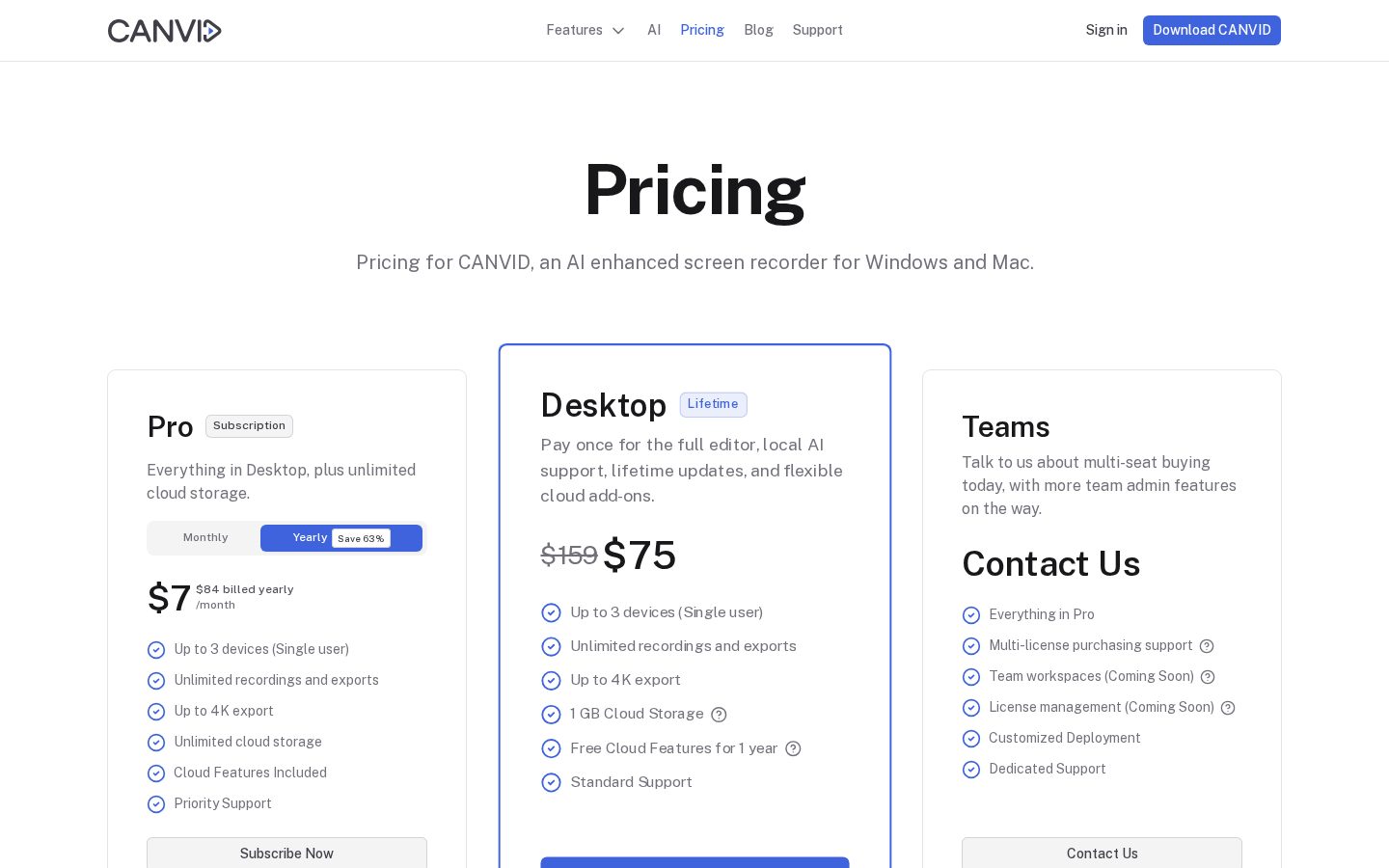 Canvid Pricing