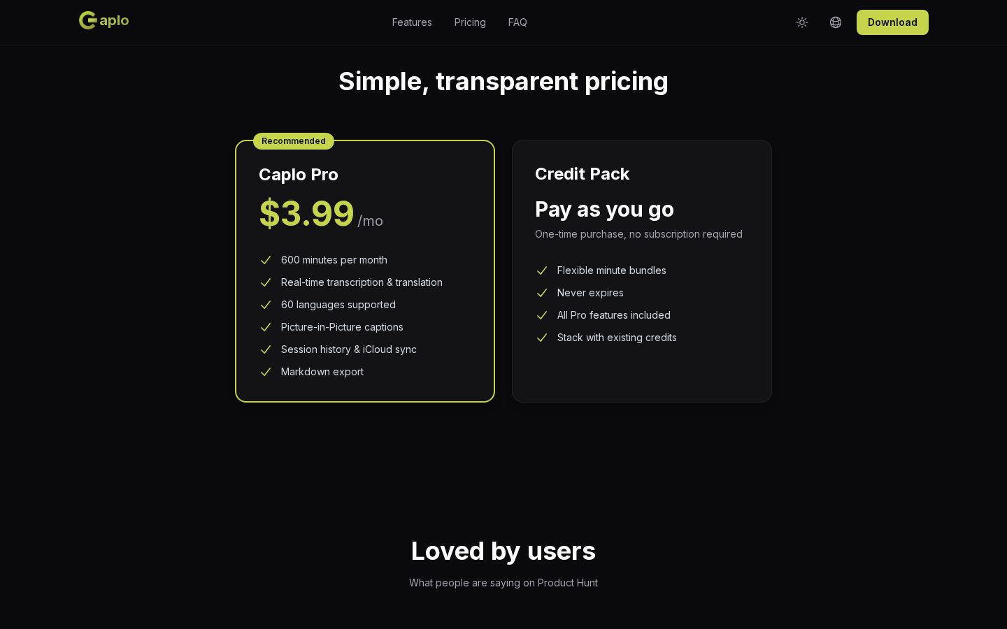 Caplo Pricing