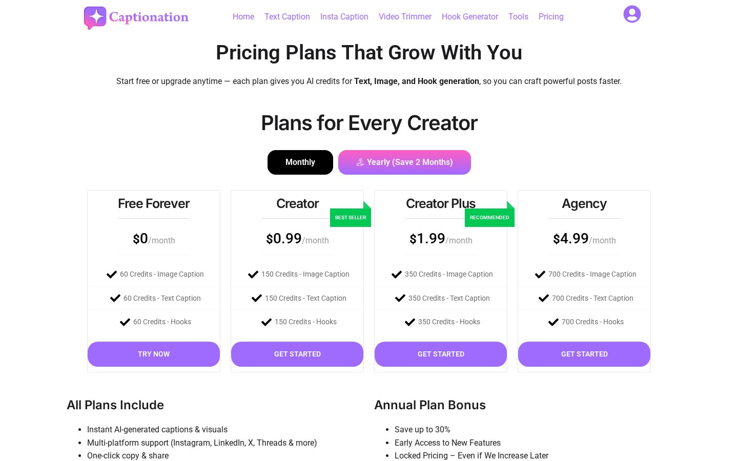 Captionation Pricing