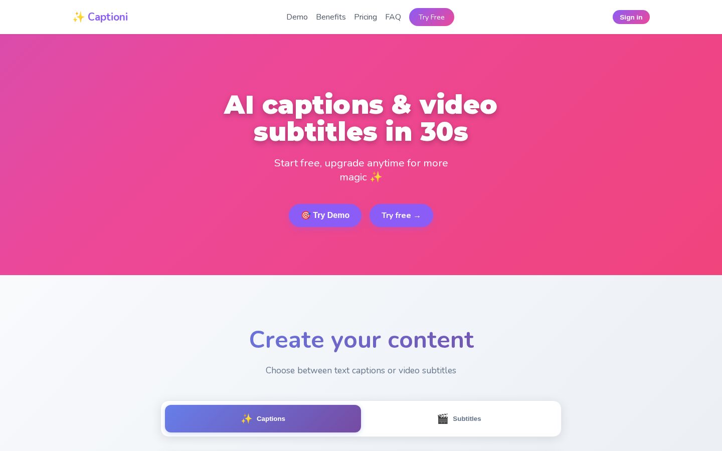 Captioni Homepage