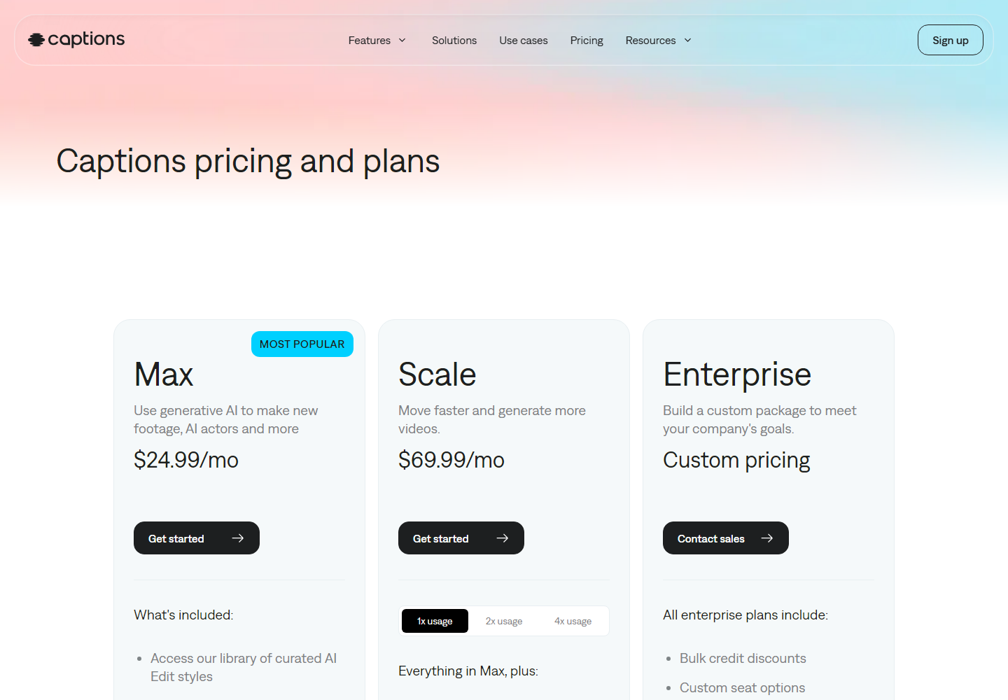 Captions pricing