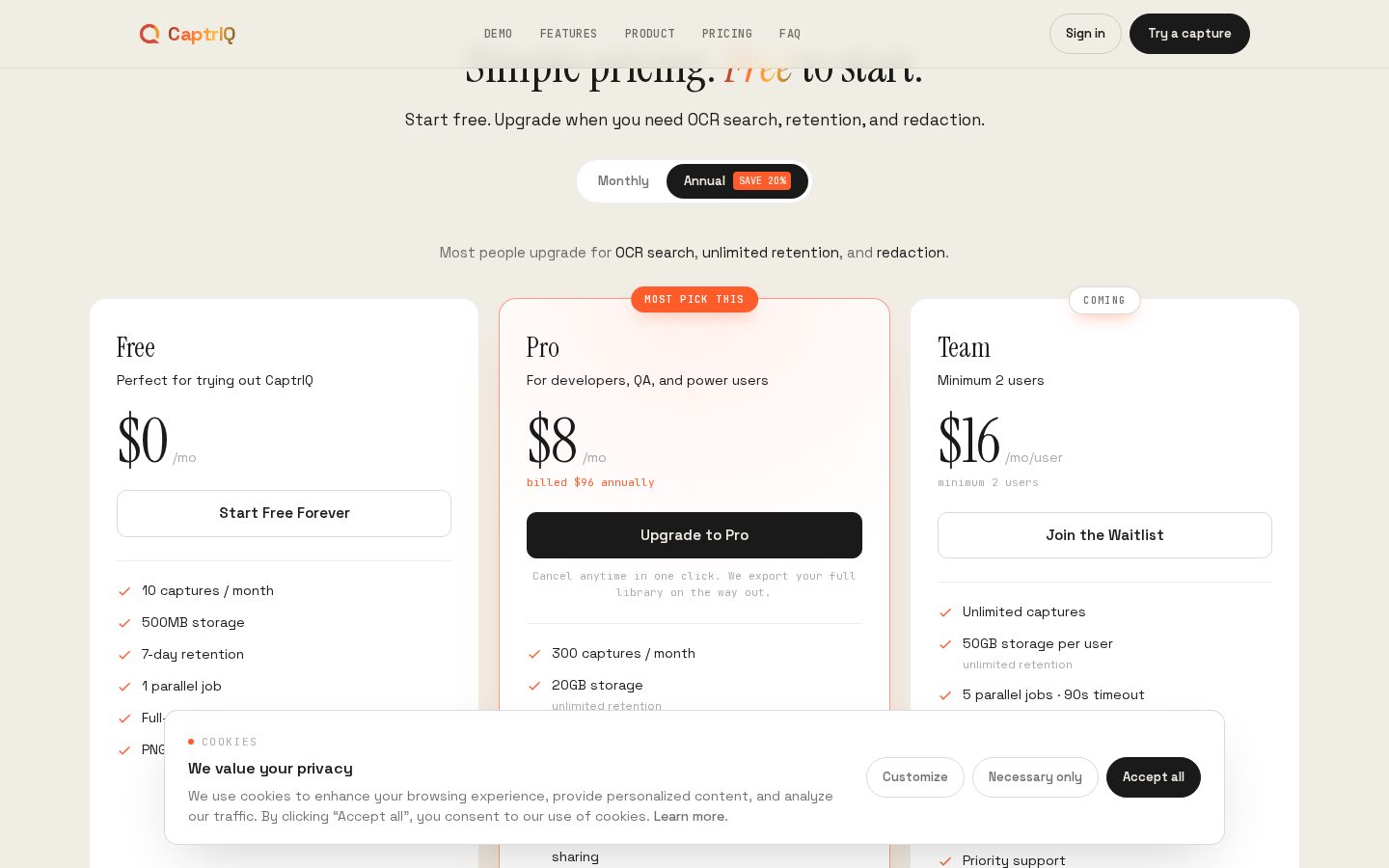 CaptrIQ Pricing