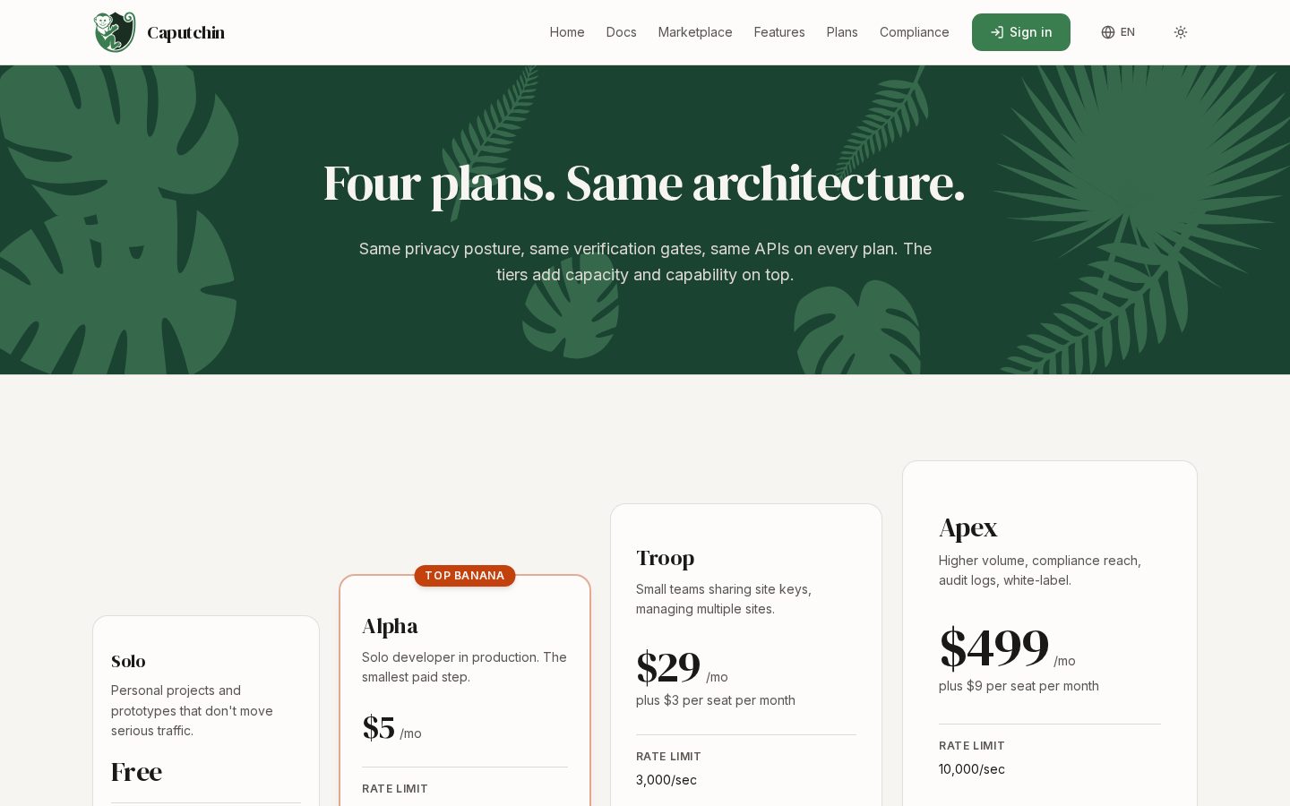 Caputchin Pricing