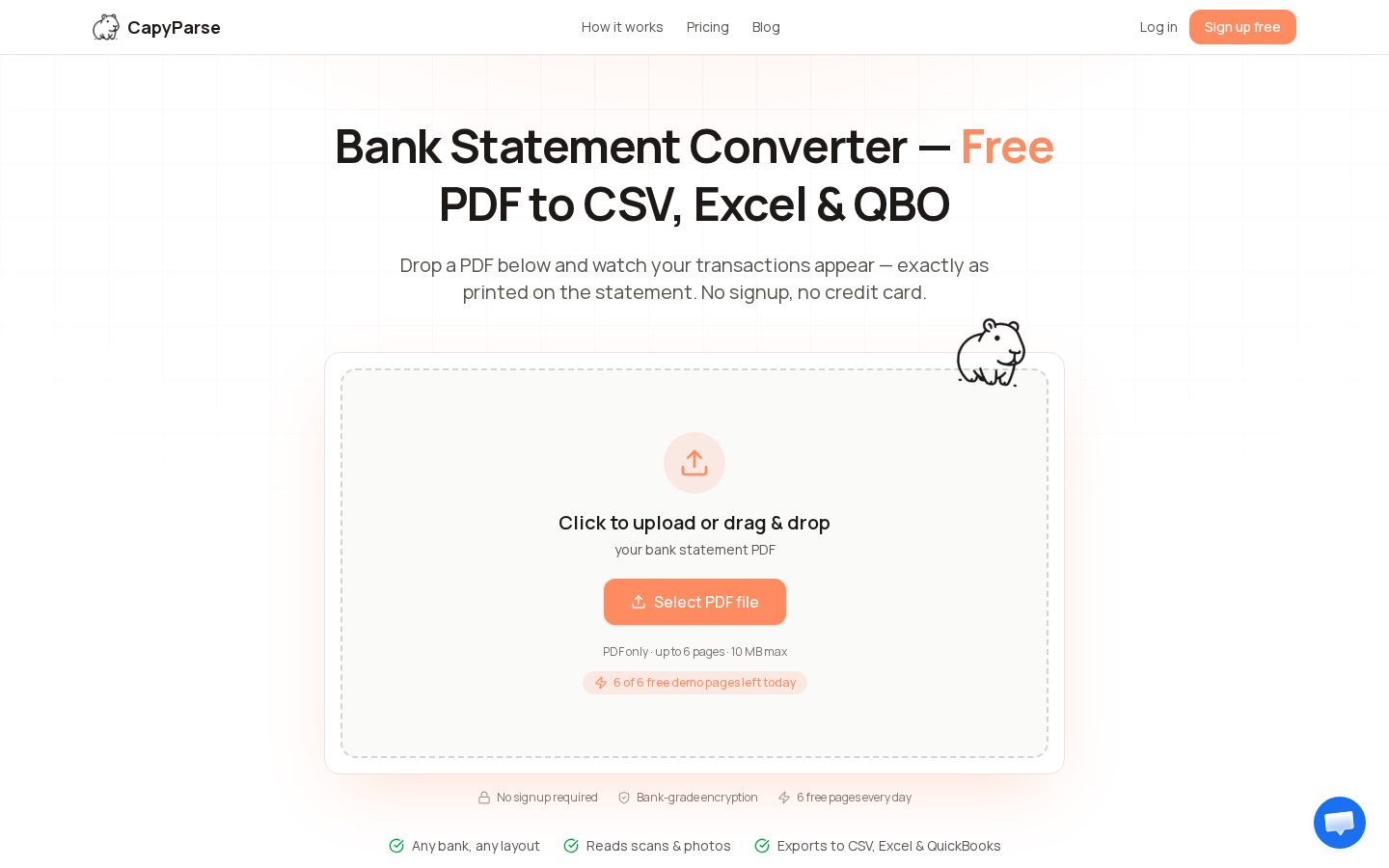 CapyParse Homepage