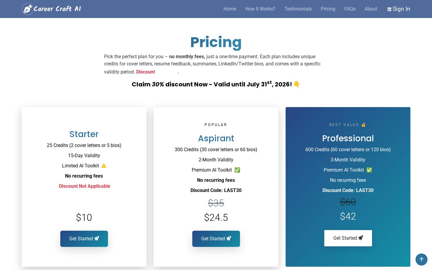 Career Craft AI Pricing