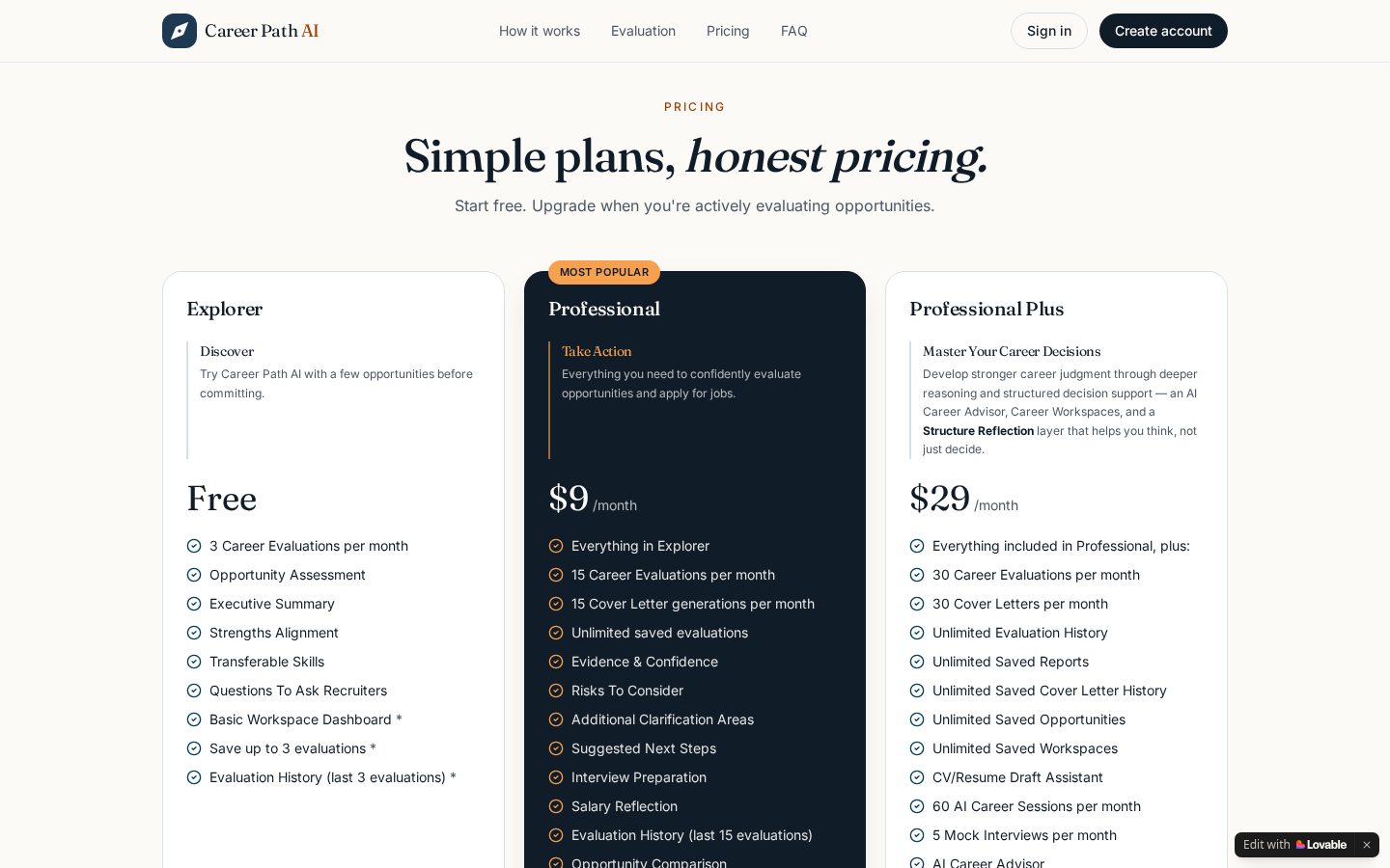 Career Path AI Pricing