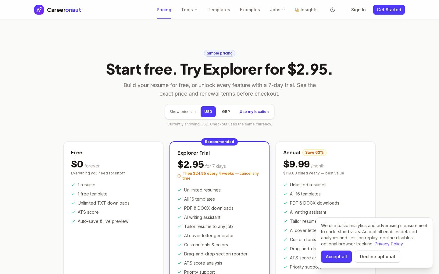 Careeronaut Pricing