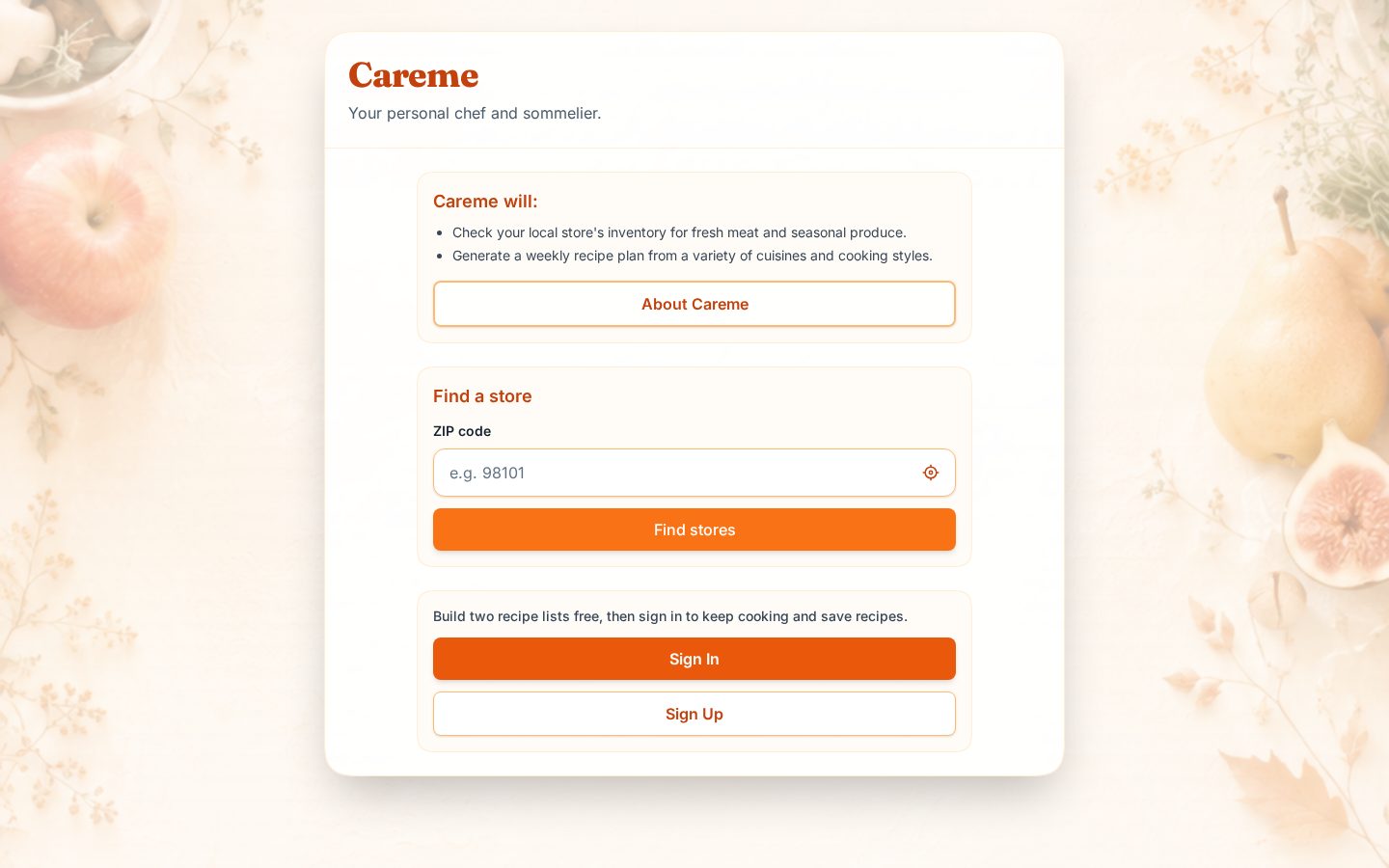 Careme Homepage