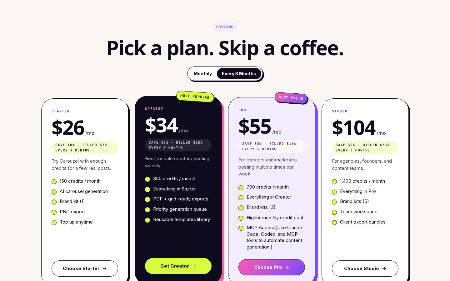 Carouzel AI Pricing
