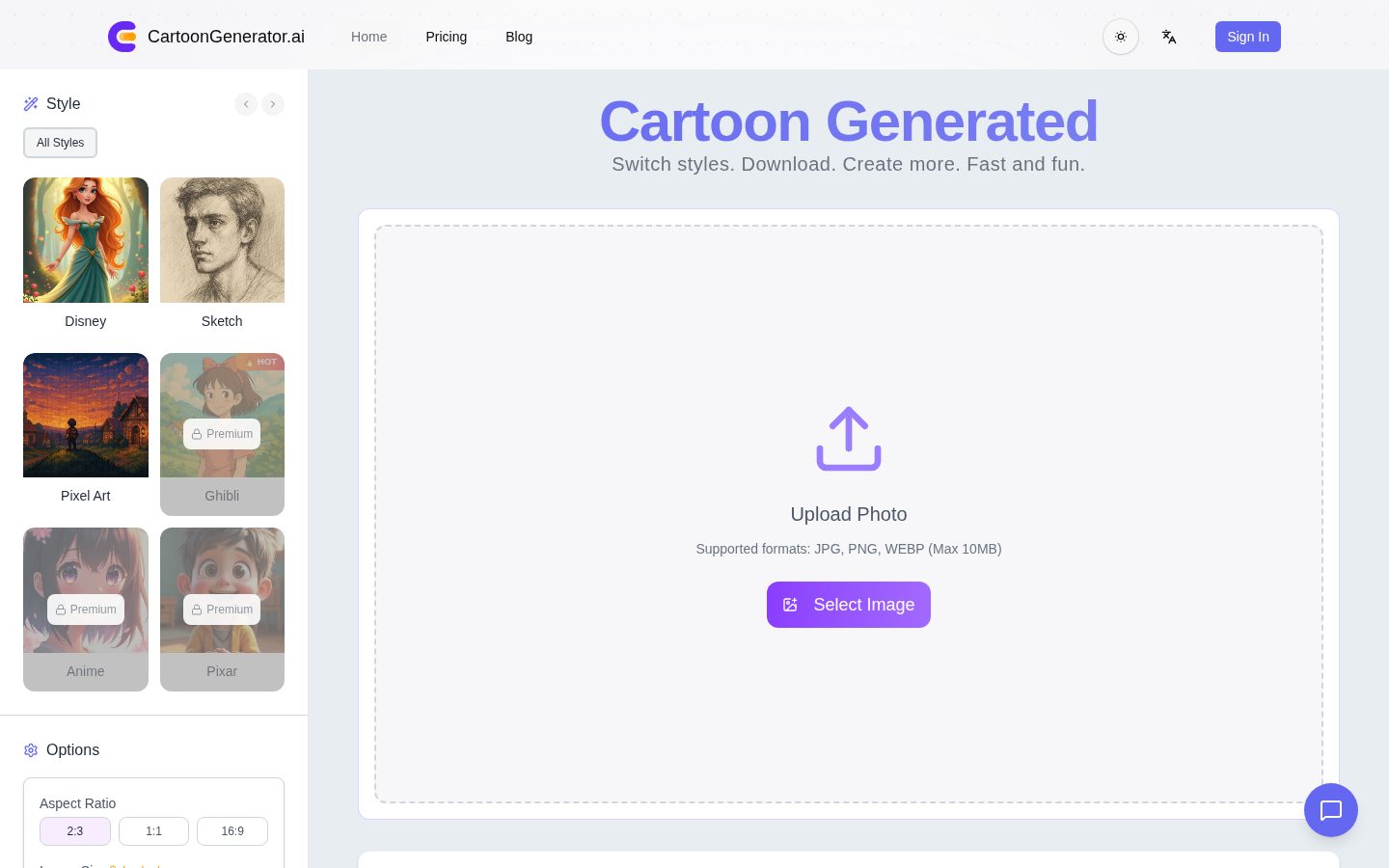 cartoongenerator.ai Homepage