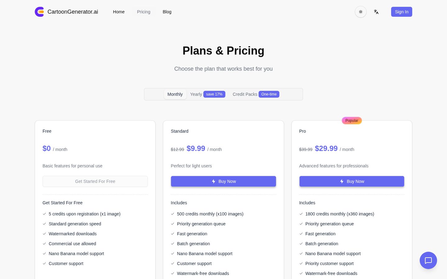 cartoongenerator.ai Pricing