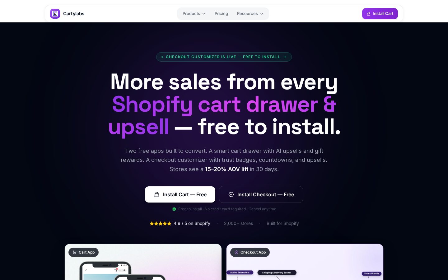 Cartylabs Upsell Cart -Shopify Homepage