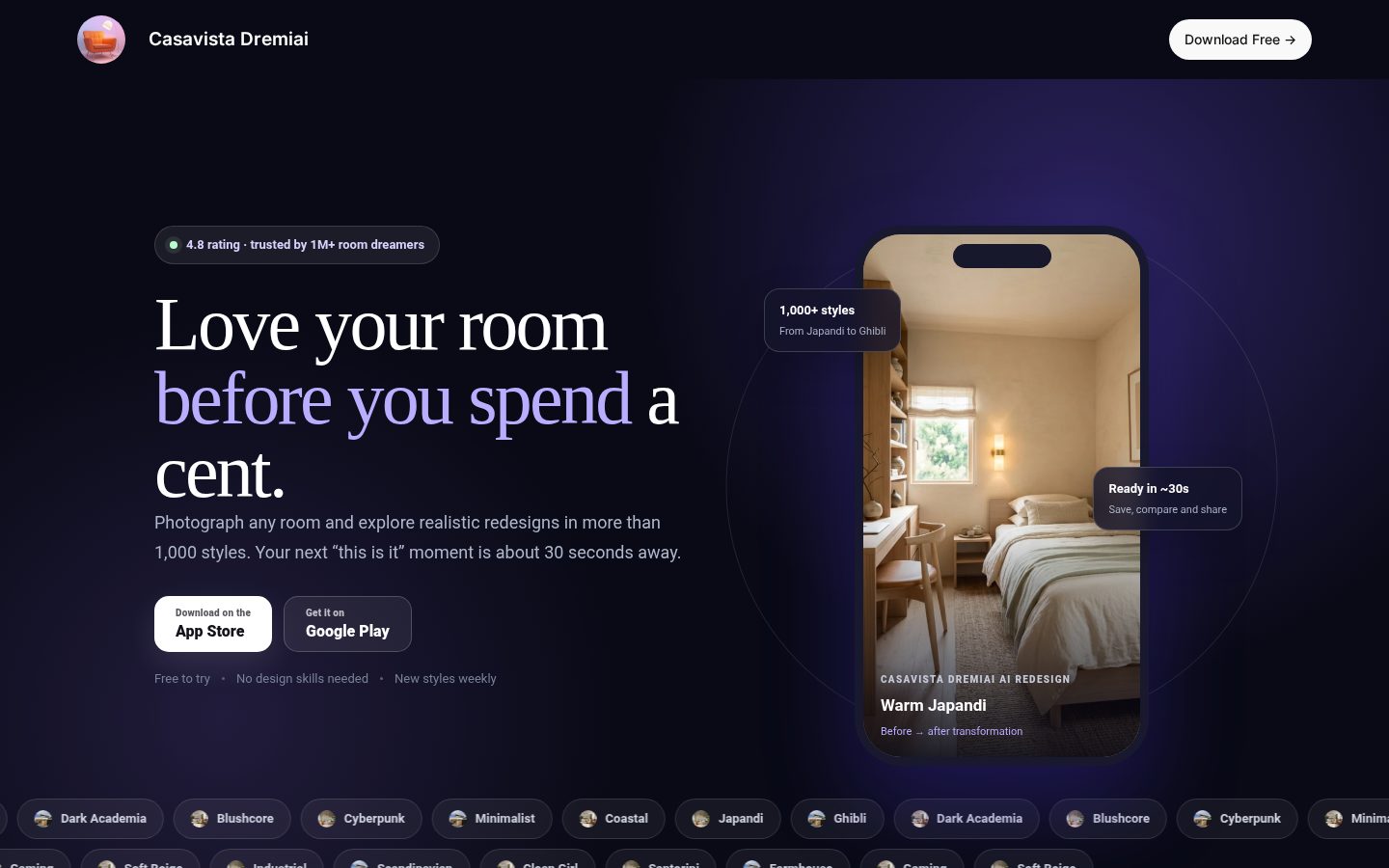 Casavista Dec AI Room Design Homepage