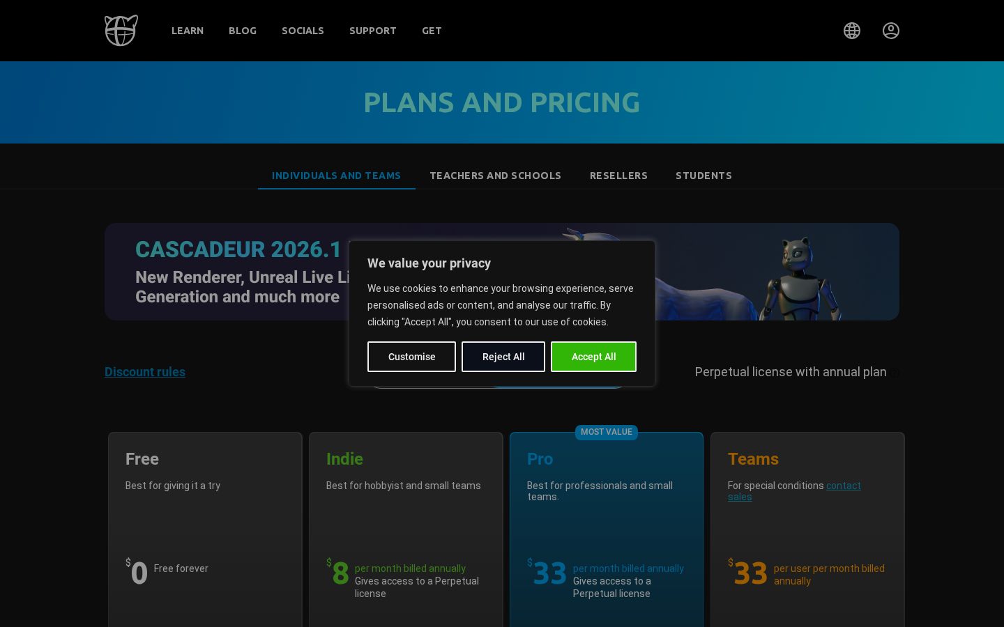 Cascadeur Pricing
