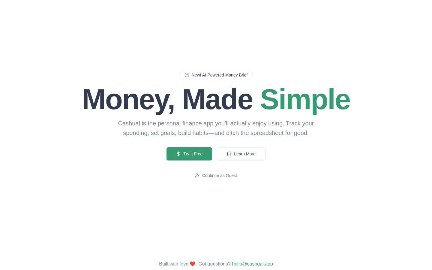 Cashual - Money, Made Simple Homepage