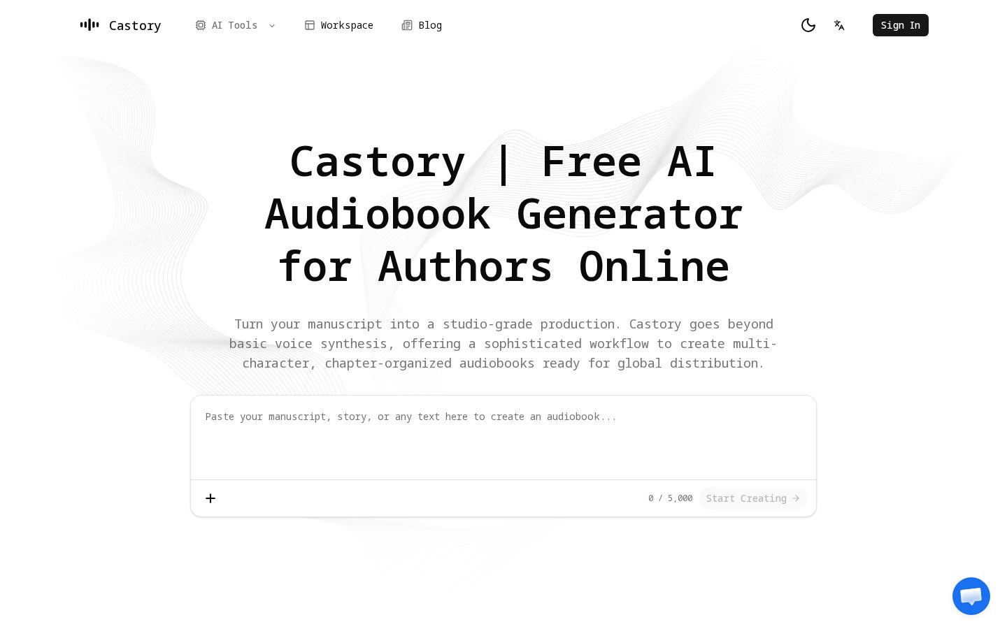 Castory-AI Audiobook Generator Homepage