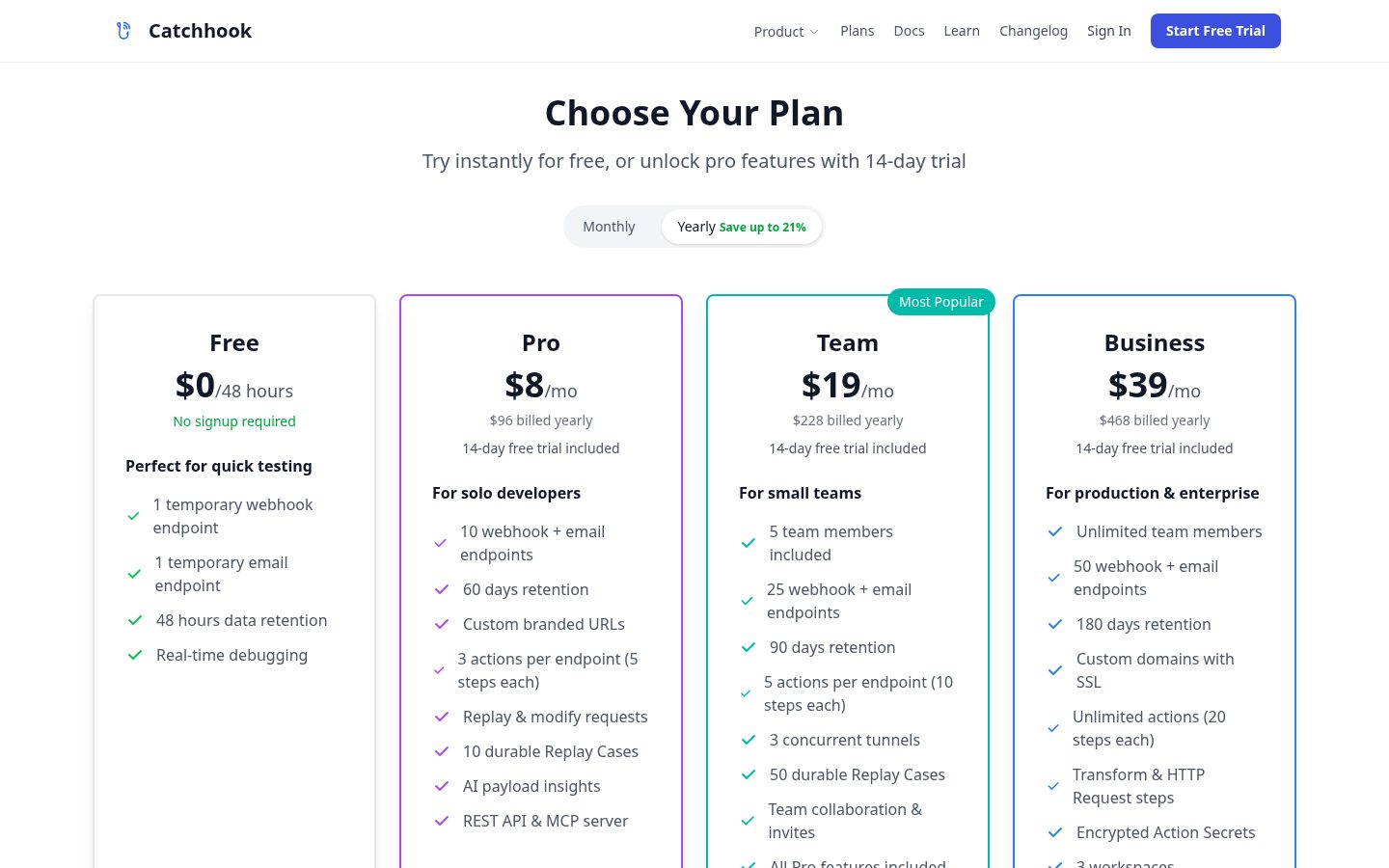 CatchHook Pricing