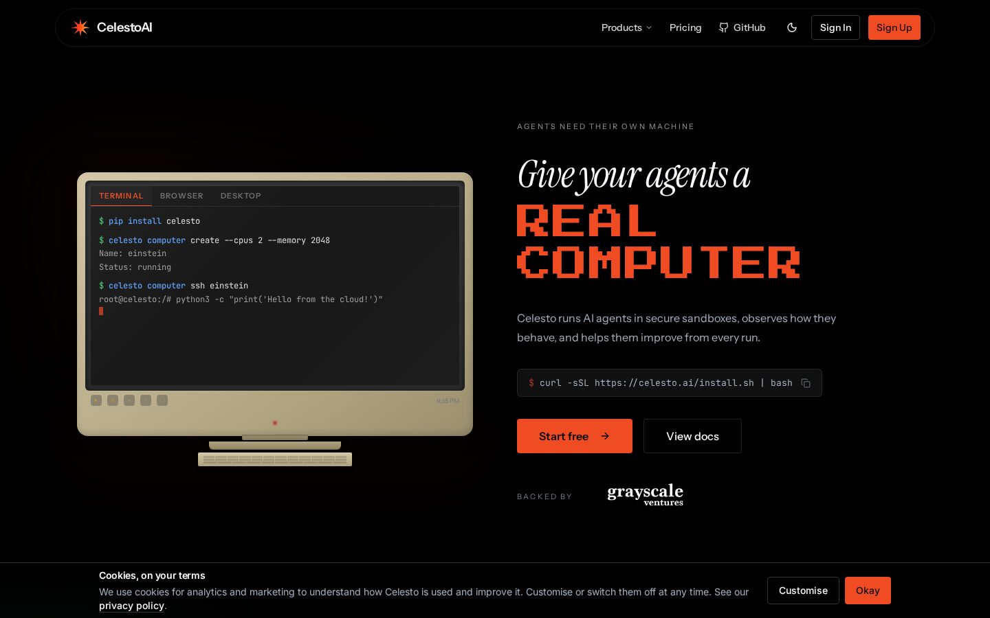 Celesto AI Homepage