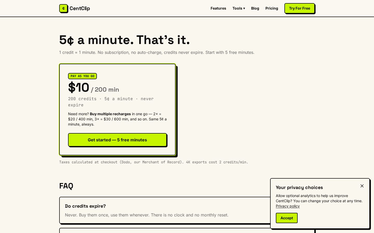 Centclip Pricing