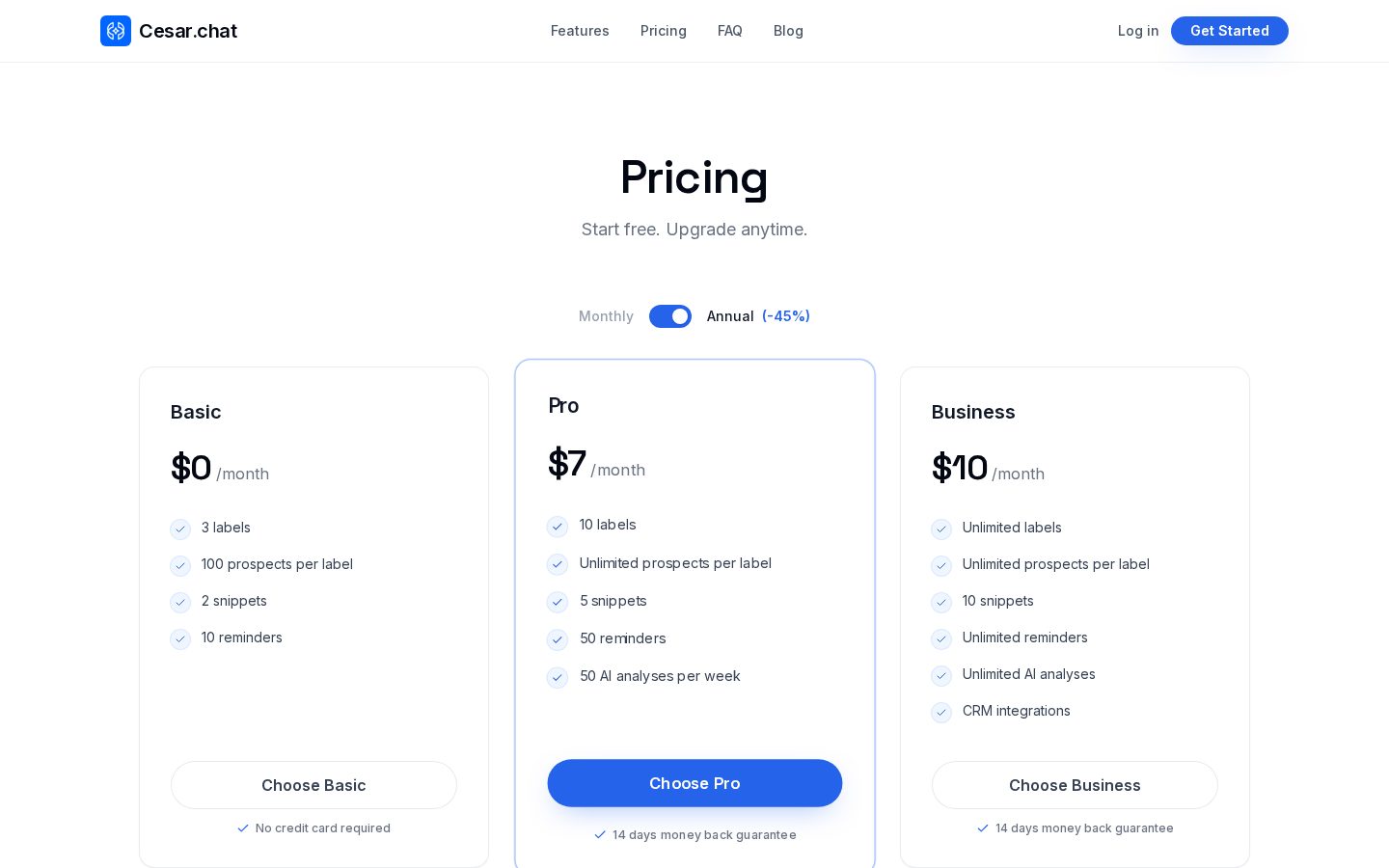 Cesar Chat Pricing