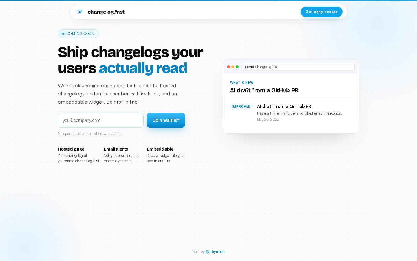 Changelog.fast Homepage