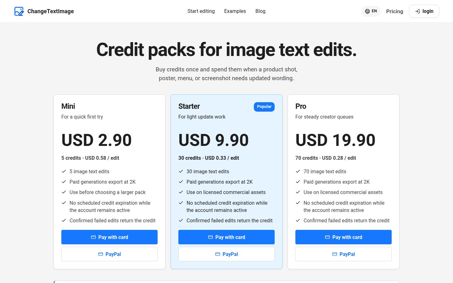ChangeTextImage Pricing