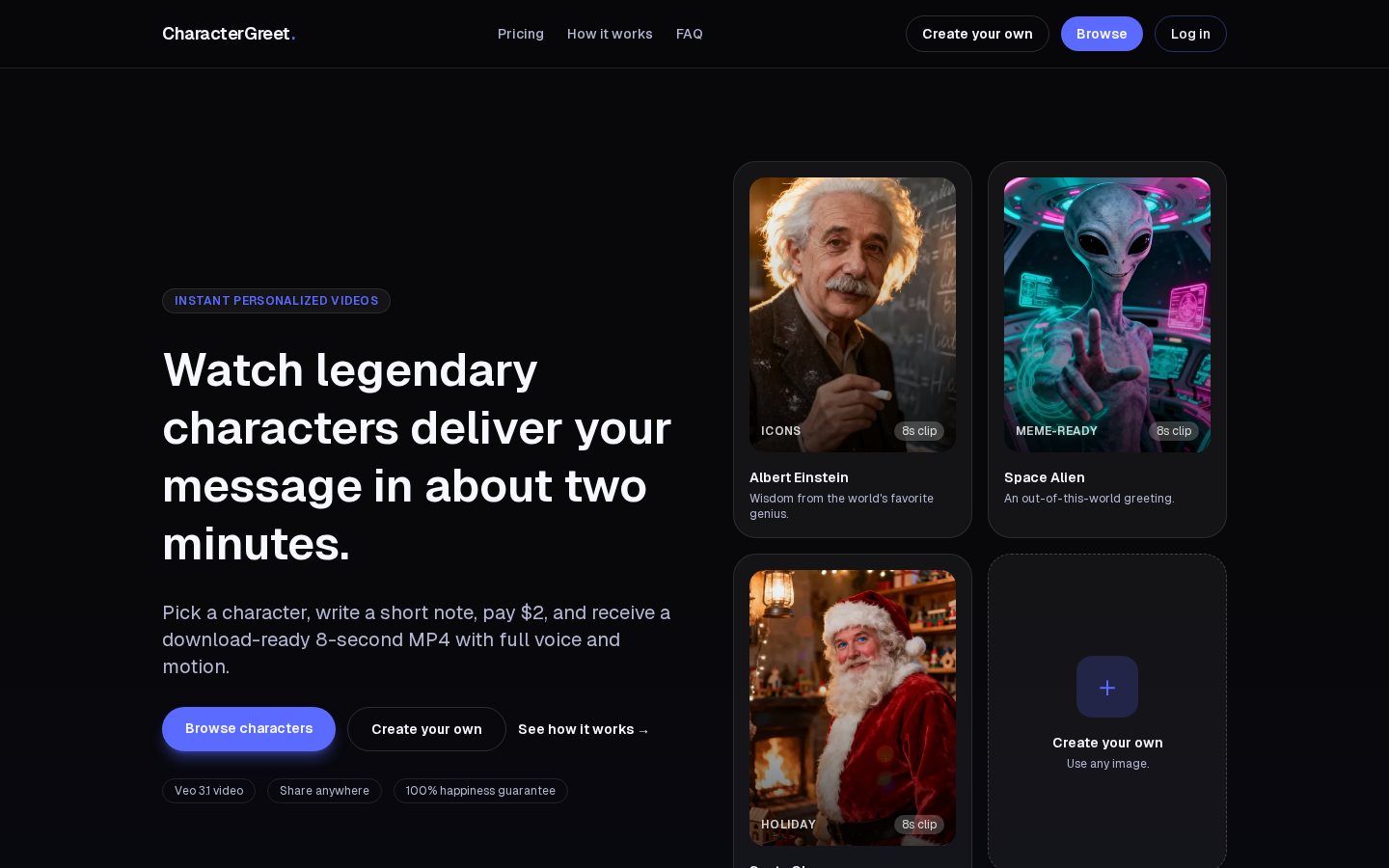 CharacterGreet Homepage
